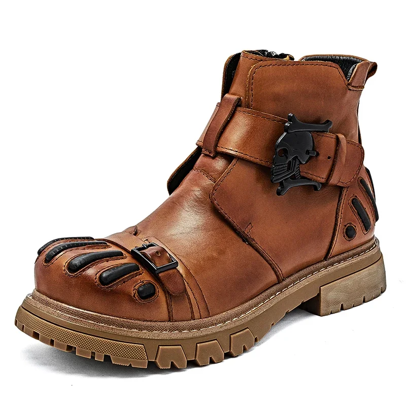 Новые модные мужские мотоциклетные ботинки из натуральной кожи ковбойские в