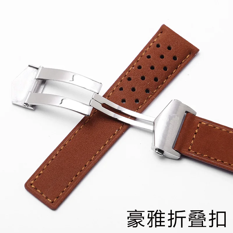 genuine leather watchband for TAG heuer men's watch strap with folding buckle 20mm 22mm Gray Black Brown cow leathr Band