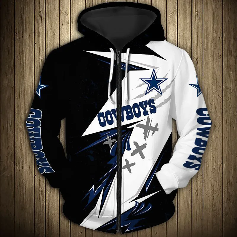 

Fashion sportswear Dallas men's Geometric stitching gray flower blue five-pointed star print Cowboys zipper hoodie
