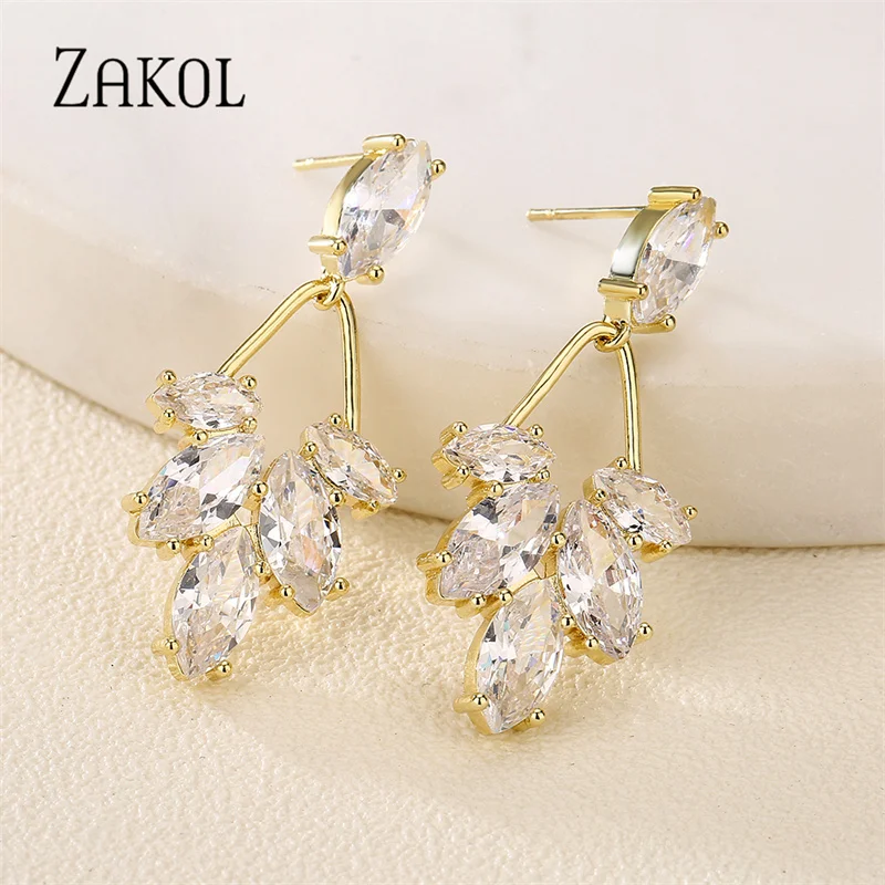 ZAKOL корейские свадебные серьги-подвески изысканные серьги с цирконием в форме