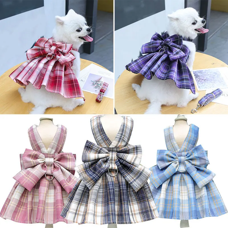 Bow Dog Collar Skirt Cute Pet Harness Dress Adjustable Harness Dogs Clothes Harness Vest Princess Wedding Dress Pet Supplies