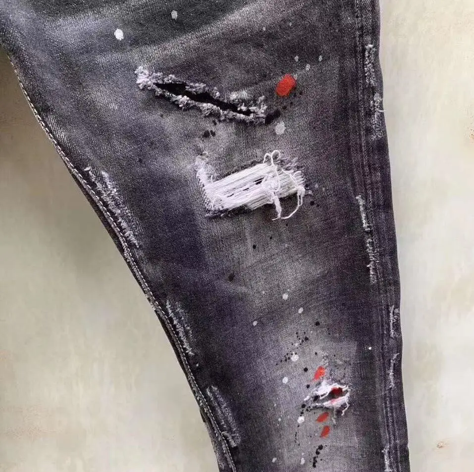 DSQUARED2 Men's Hole Slim Jeans Motorcycle Rider Hole Pants Jeans Man 959-1#