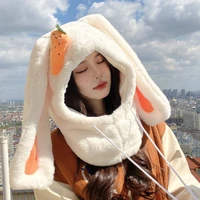 sweetcute long rabbit ears lei feng hat carrot balaclava thicken warm beanie hat for outdoor sport skiing riding hiking
