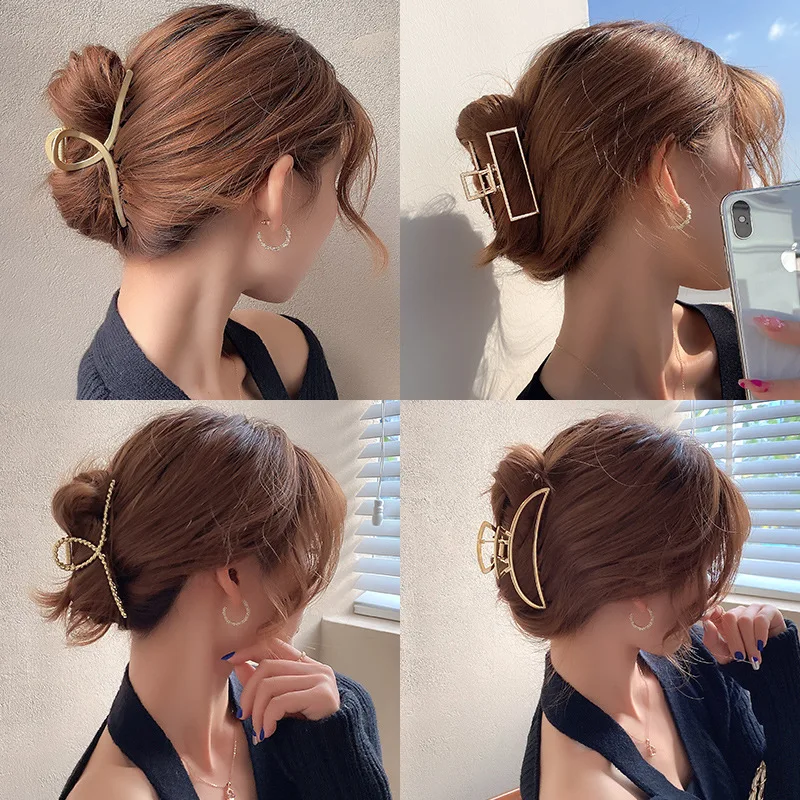 

Elegant Gold Color Hair Claws Set Geometric Metal Hair Clips for Women Vintage Hollow Hairpin Trendy Girls Hair Accessories 2022