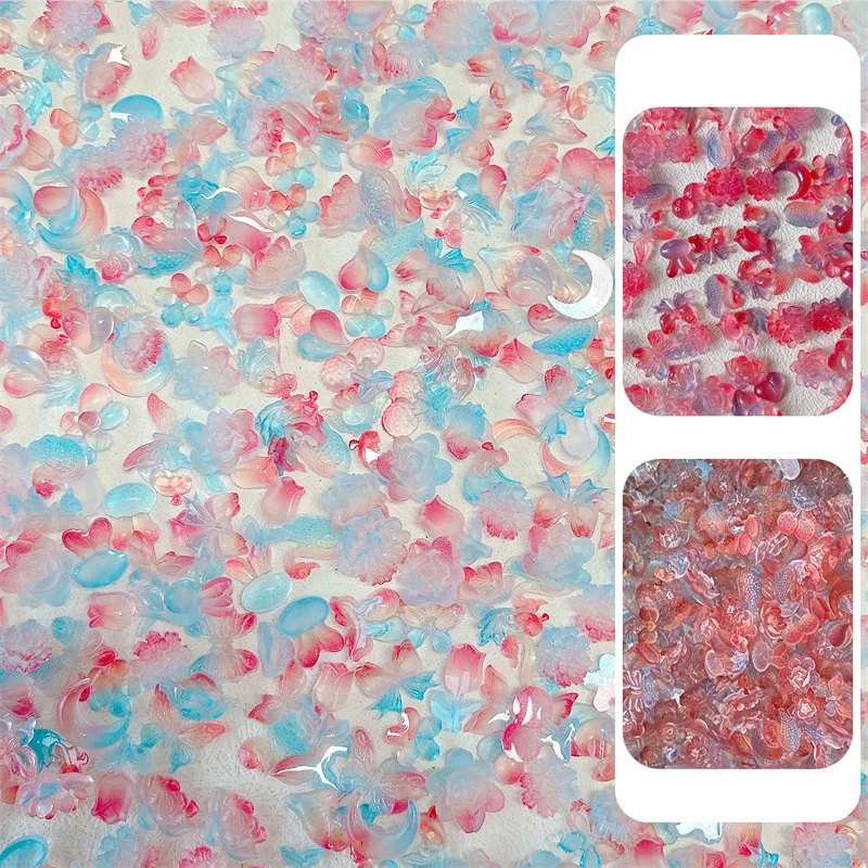 

30pcs Luminous Rhinstones For Nails Ice Transparent Butterfly Flower Moon Resin Nail Art Charms Cartoon DIY Kawaii Accessories