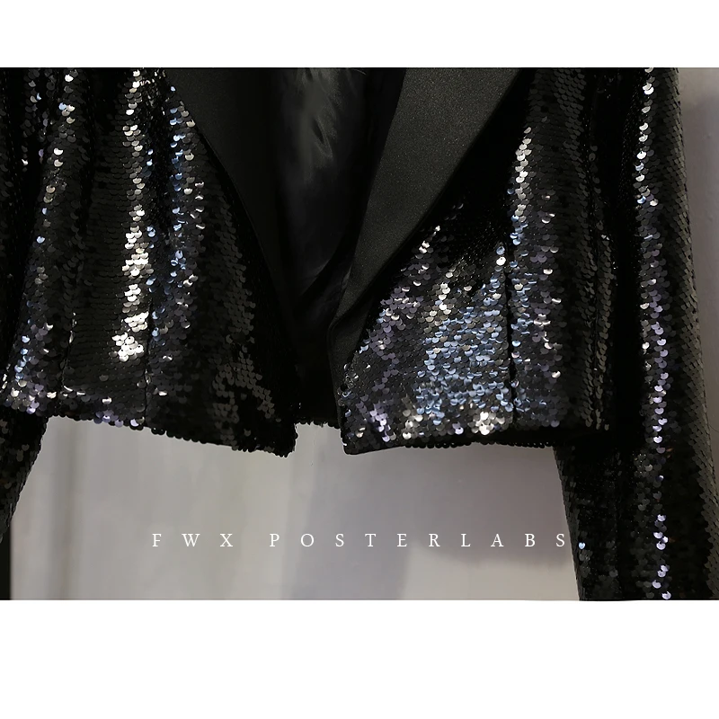 2022 Spring New Fashion Female All-Matching Glitter Cropped Suit Jacket Women's Long Sleeve Sequins Short Women Blazer Coat |