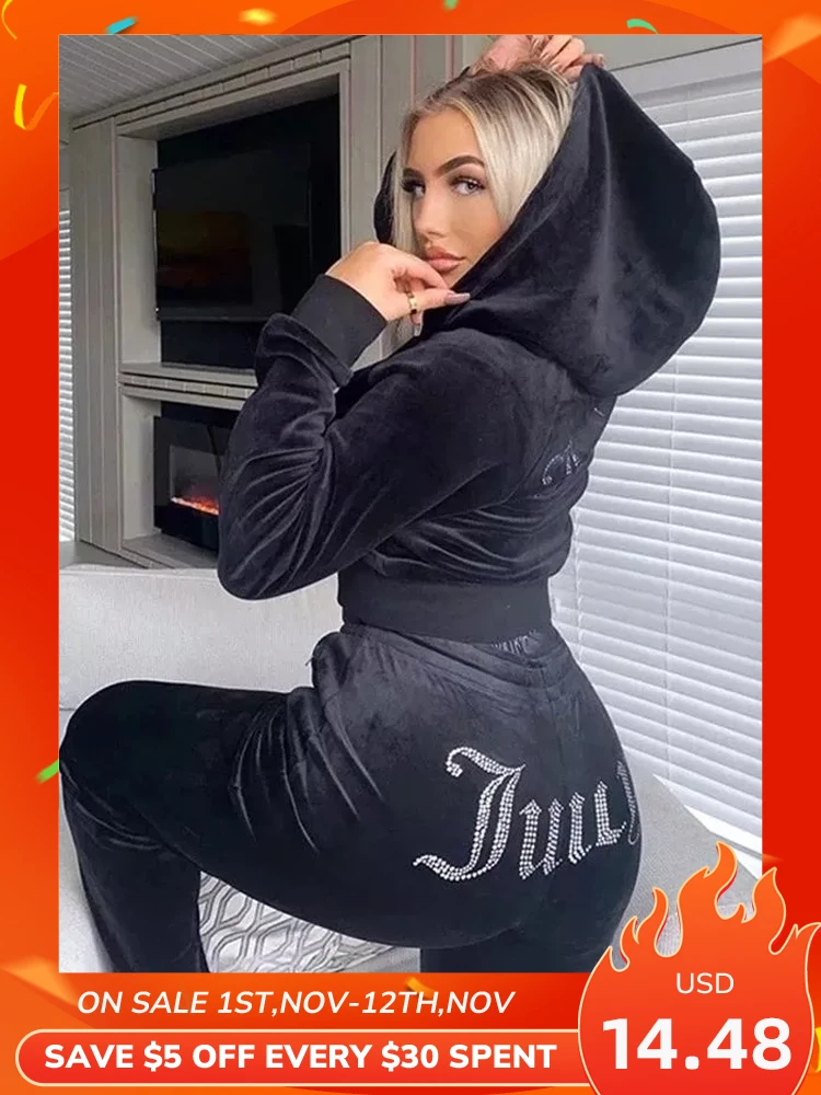 

Daily Plain Hooded Long sleeve Contrast sequin Active Sets