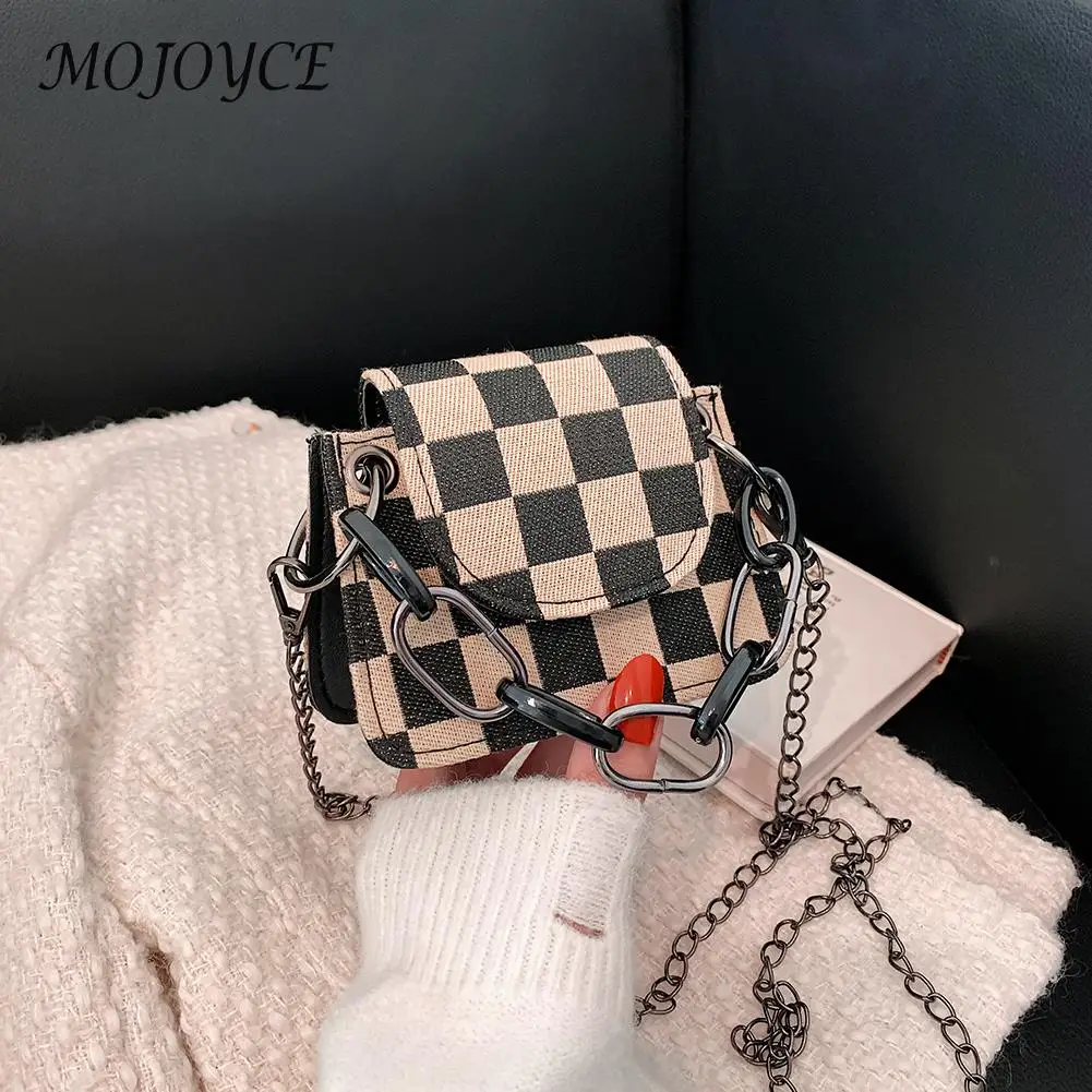 

Retro Women Shoulder Bags Houndstooth Print Pattern Contrast Color Messenger Bag Casual Ladies Mini Flap Handbags