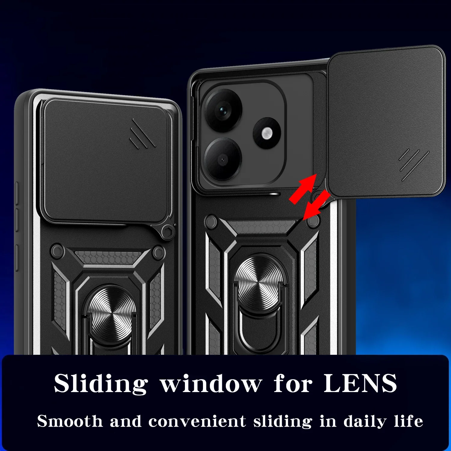 Противоударный чехол для Redmi Note 14 5G защитный с кольцом-подставкой камеры задняя