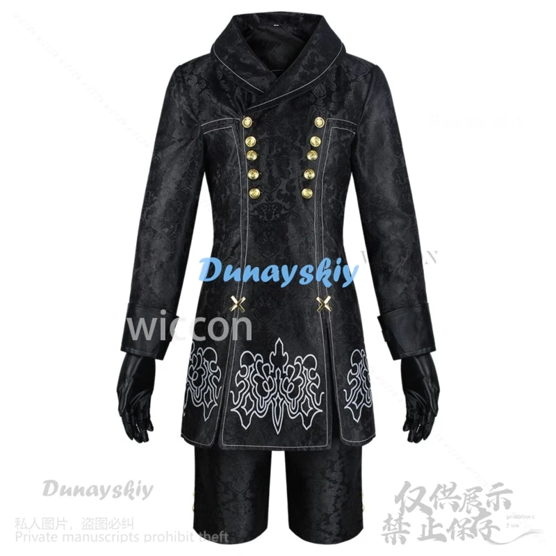Аниме Nier Automata 9S Yorha Косплей Костюм Черное Готическое Пальто Брюки Униформа Парики