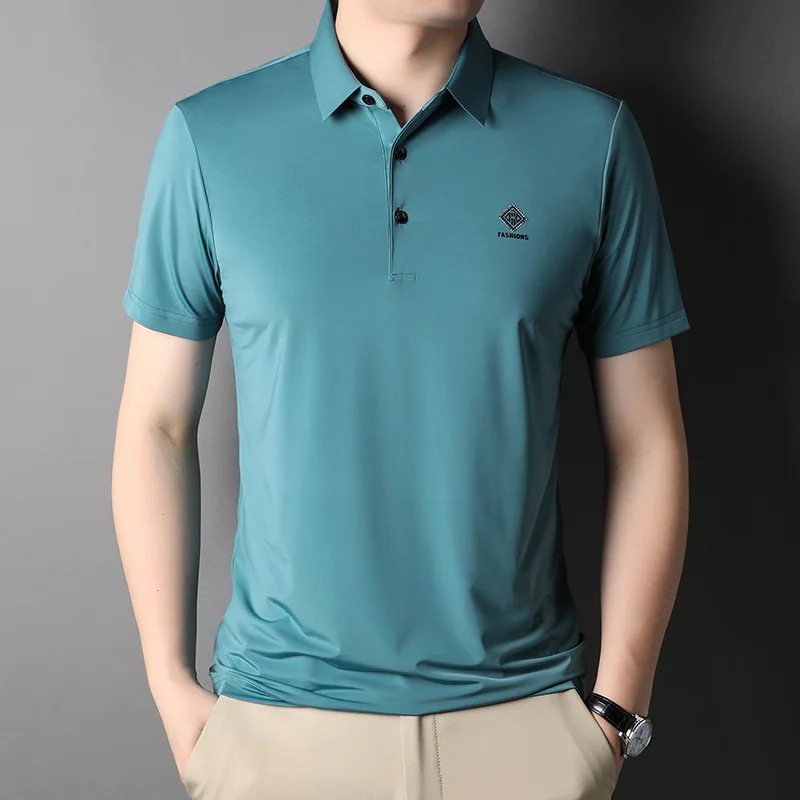 

Summer Solid Color Mens Polo Shirts High Quality Short Sleeve Embroidery Male Tops Business Casual Simple Thin Man Tees