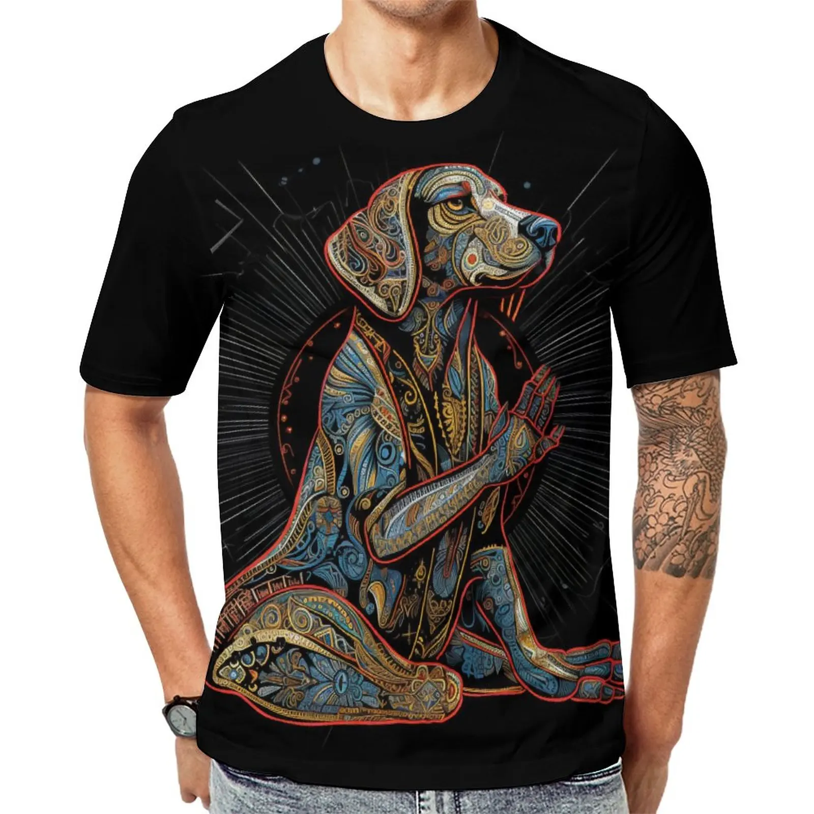

Dog T-Shirt Intricate Lines Men Hip Hop T-Shirts Premium Design Tees Short Sleeves Streetwear Oversize Clothing Gift