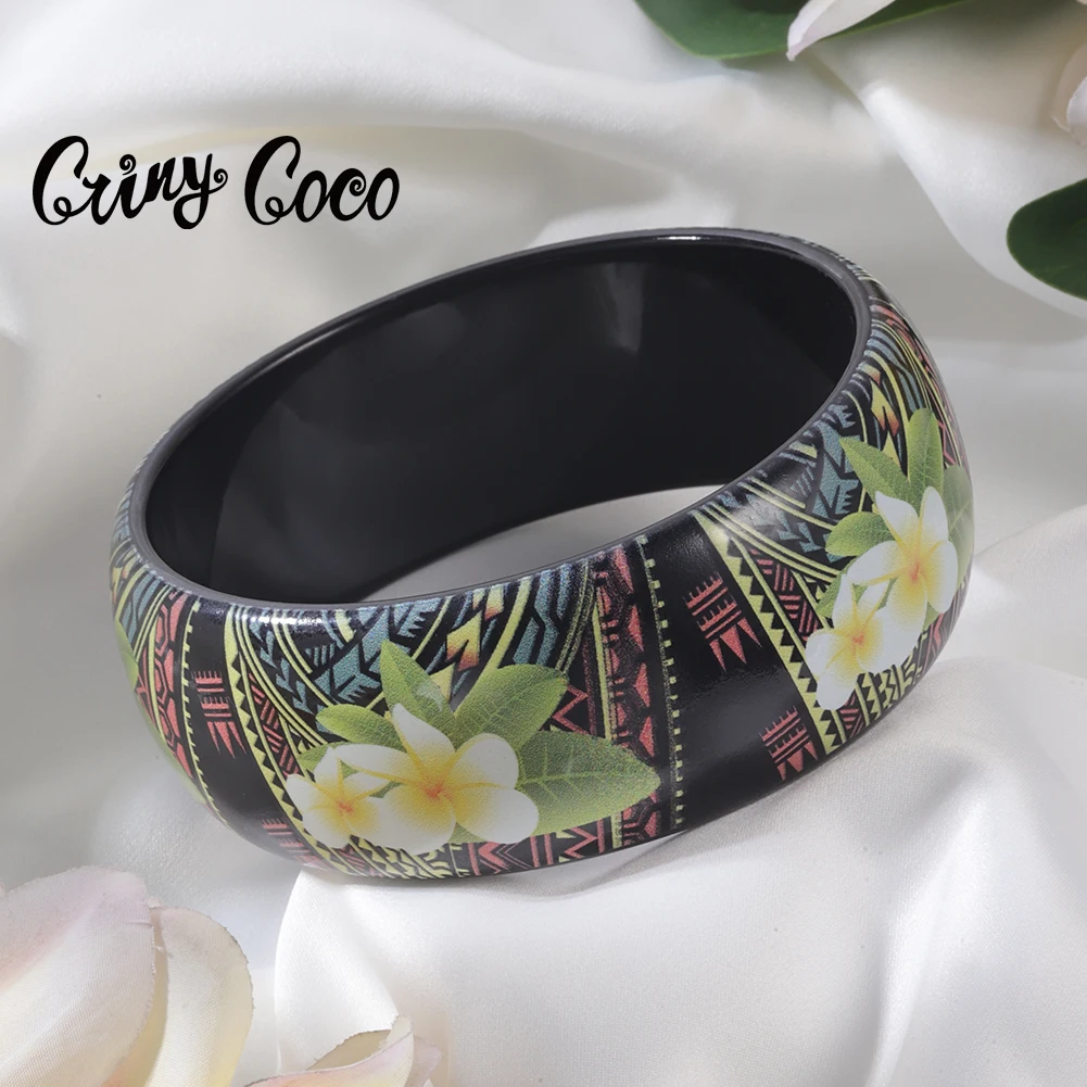 

Cring Coco Plumeria Rubra Bangles Samoan Hamilto Bracelets Polynesian Jewelry Hawaiian Acrylic Bracelet Wide Bangle for Women