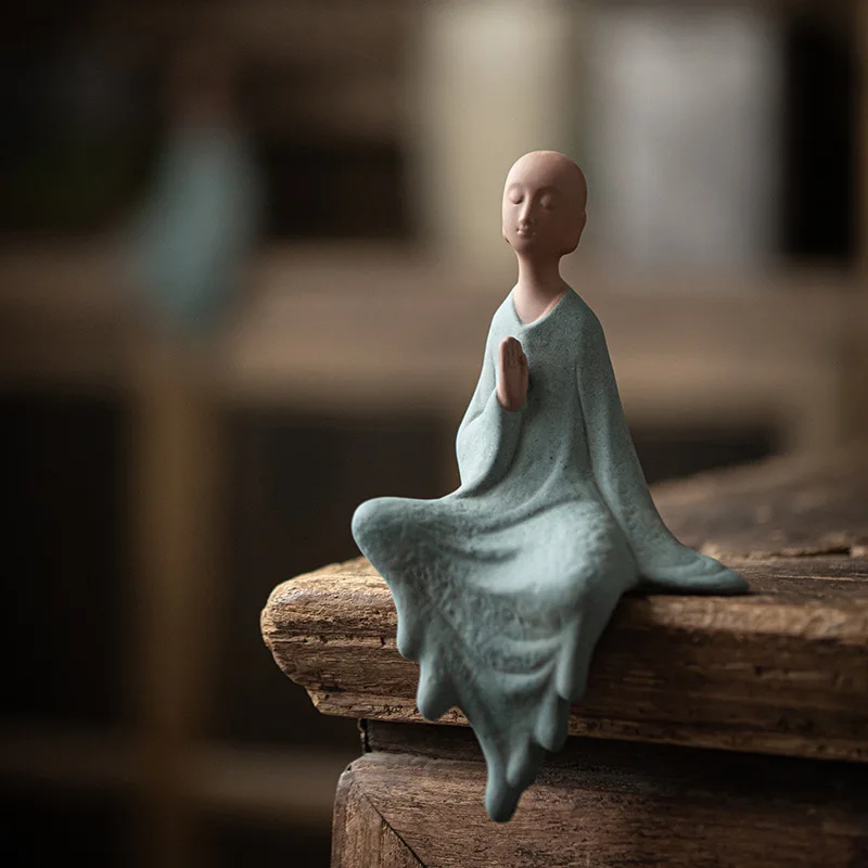 

Ceramic Creative Home Cute Shami Little Monk Buddha Statue Living Room Office Decoration Craft Gifts