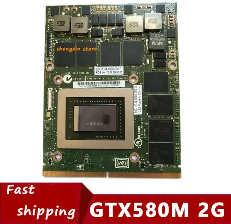Оригинальная видеокарта GTX580M GTX 580M GDDR5 2 Гб N12E-GTX2-A1 для тестирования Dell Alienware M17X R2 R3 R4 M18X 100%
