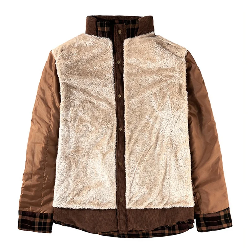 Мужская зимняя теплая клетчатая куртка-рубашка на флисовой подкладке с