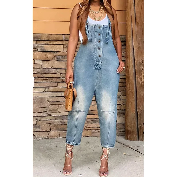 Комбинезон 2024 цельный женский джинсовый комбинезон на подтяжках Длинные прямые