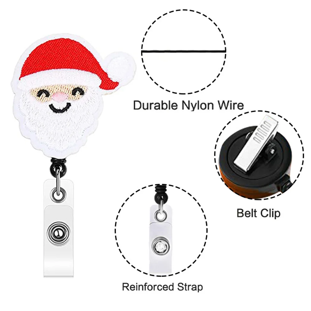 2023 Christmas Santa Claus Felt Badge Reel Retractable ID Badge Holder With 360 Rotating Alligator Clip images - 6