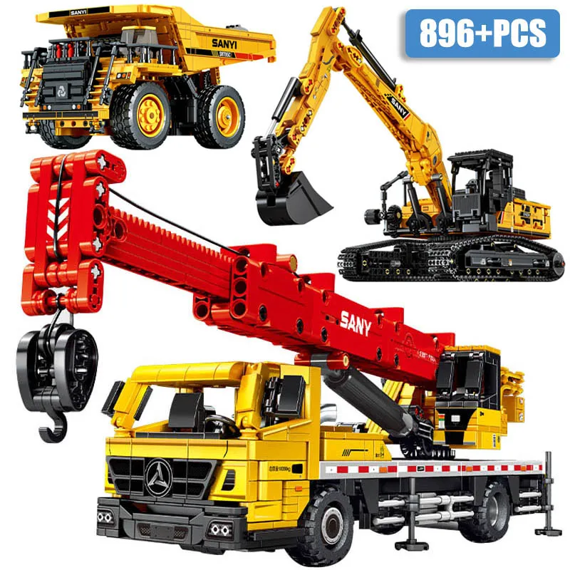 

City Technical Engineering Vehicle Crane Excavator Mining Dump Truck Wheel Loader Building Blocks MOC Bricks Toys For Children