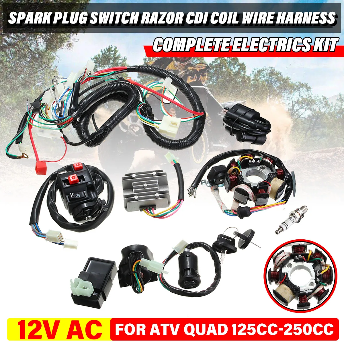 Universal 125cc 150cc 200cc 250cc Dirt Bike ATV QUAD ELECTRICS Razor CDI Switch Harness Stator Assembly Wiring For Motocross