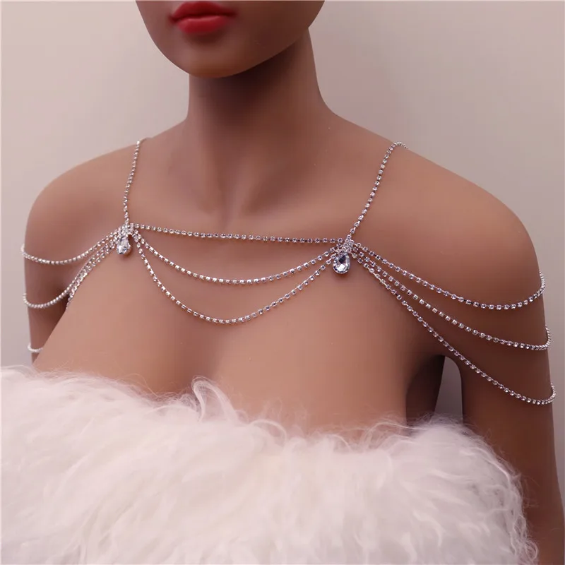 

Rhinestone Crystal Shinny Bridal Shoulder Necklace Women Pageant Prom Wedding Shoulder Jewelry Chain Necklaces Jewelry