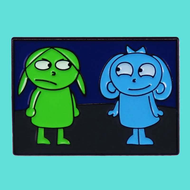 

Cartoon Animated Brooch Green Angry Girl and Happy Blue Girl Enamel Pin Badge Inspiration Creative Fashion Cute Accessory