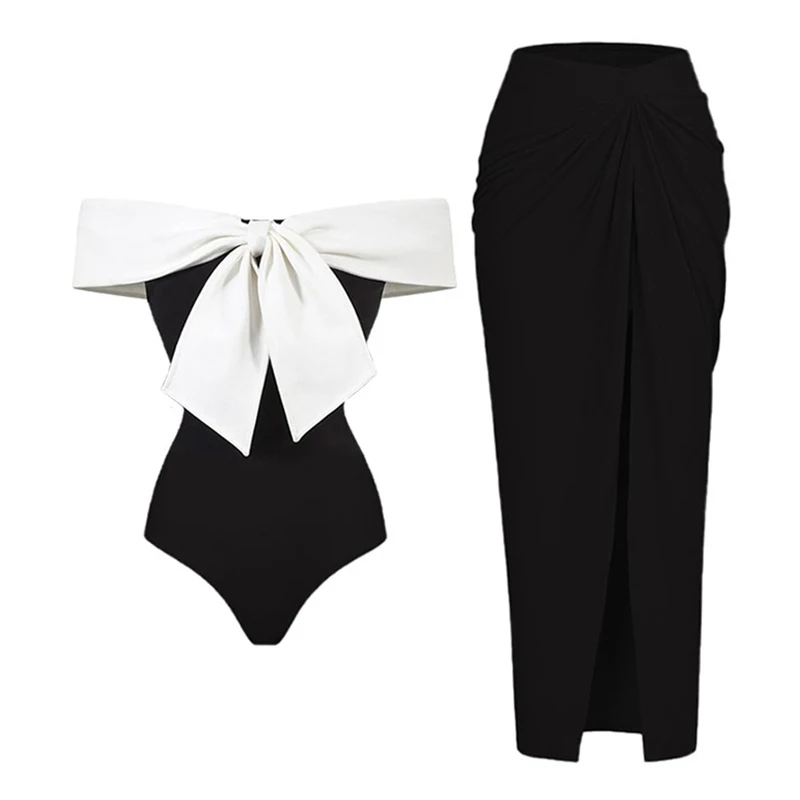 

Women Patchwork Swimwear Fashion Solid Color Bow One Piece Swimsuit Sexy Lace-Up Bikini Push Up Backless Slim Beachwear