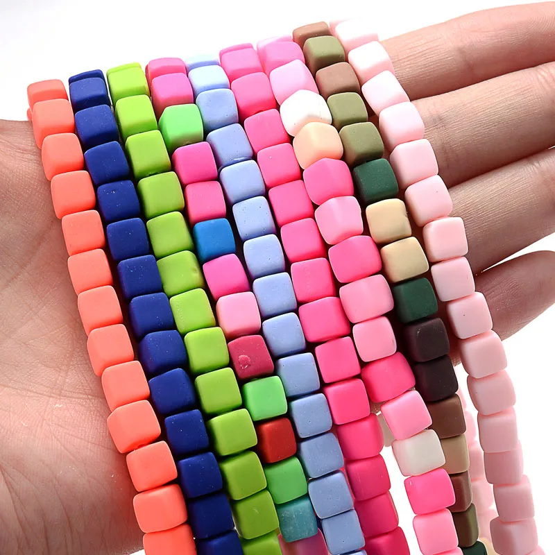 

6mm Fashion Polymer Clay Beads 9 Color Square Loose Spacer Handmade Beads For Jewelry Making DIY Bracelet Necklace Accessories