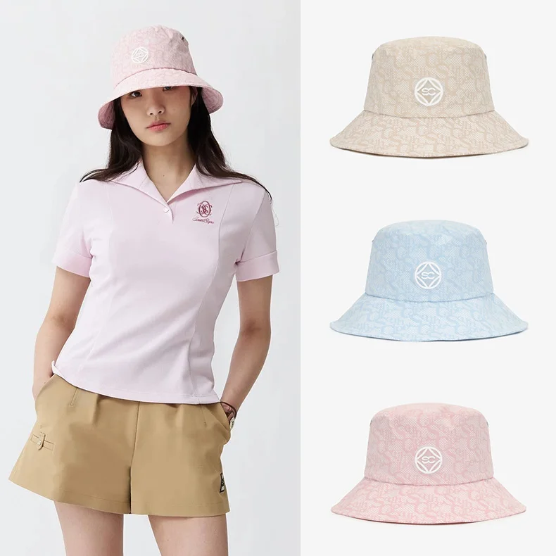 

2023 Summer Korean Golf Caps Women New Word Sign Outdoor Sports Breathable Golf Hat Print Sunscreen Bucket Hat