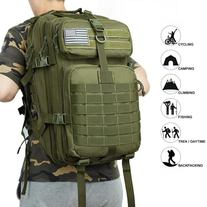 

50L Capacity Men Army Military Tactical Large Backpack Waterproof Outdoor Sport Hiking Camping Hunting 3D Rucksack Bags For Men