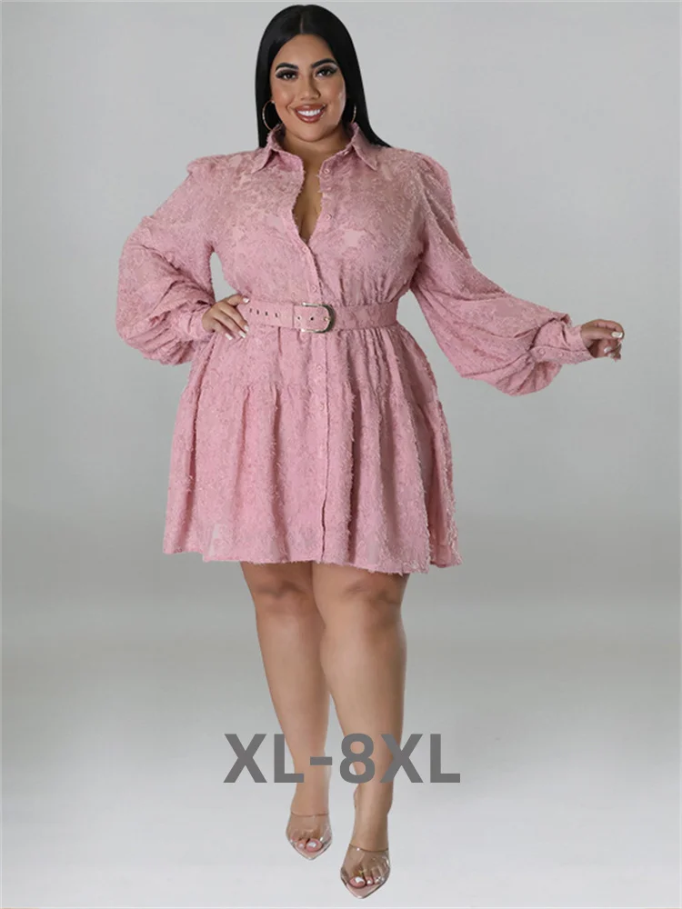 Plus Size Dresses for Women Long Sleeve Button Floral Printed Elegant Midi Shirt Dress Wholesale Drops 3xl 4xl 5xl 6xl