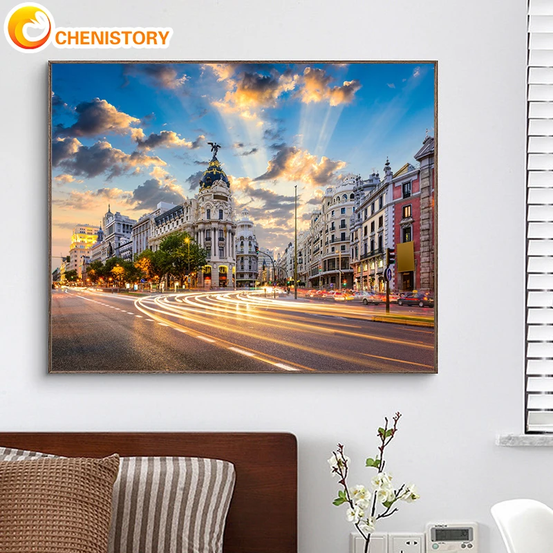 

CHENISTORY 40x50cm Painting By Numbers Skyscraper With Frame Pictures By Numbers Buliding Number Painting Wall Art