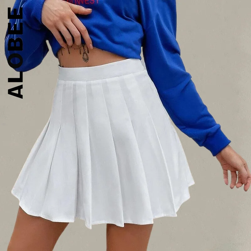 

Мини-юбка Alobee с завышенной талией, модные женские однотонные юбки, Повседневные базовые юбки для женщин, защитные штаны, плиссированная трапециевидная юбка Y2K