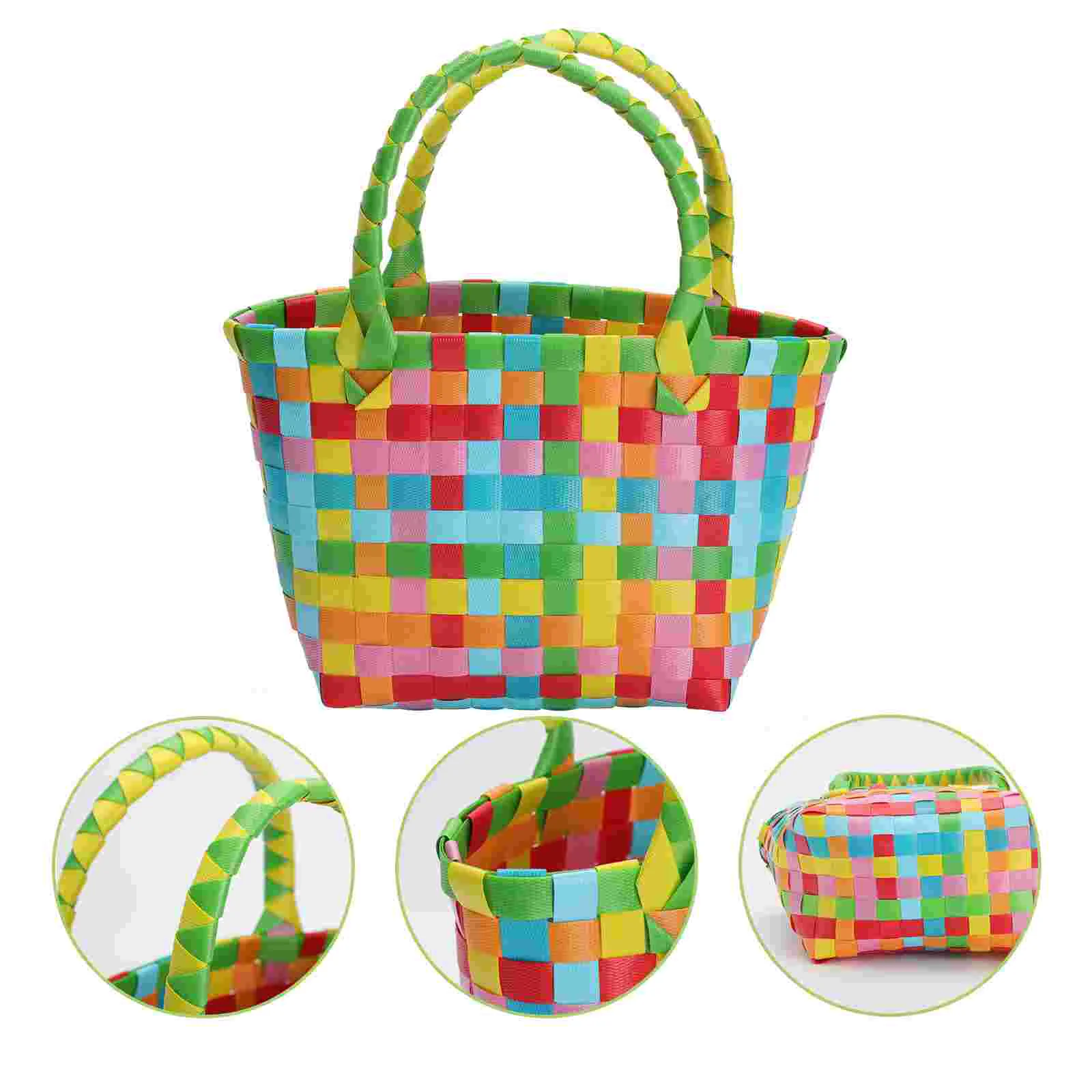 

Basket Bag Wovenbeach Tote Small Shopping Handleshower Bags Giftgrocery Storage Reusable Handles Easter Portable Braided Weaving
