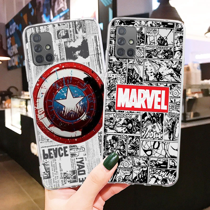 

Luxury Marvel Captain Logo Art For Samsung A73 A72 A71 A53 A52 A51 A42 A33 A32 A23 A22 A21S A13 A12 Transparent Phone Case