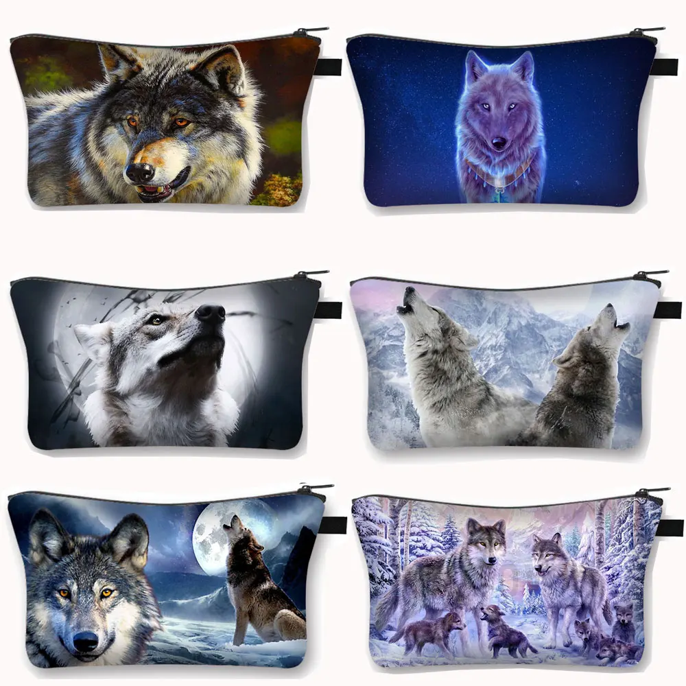 

Winter Howling Wolf Print Cosmetic Bag Women Make Up Toiletry Bags Girls Cosmetic Case Ladies Lipstick Storage Bags for Travel