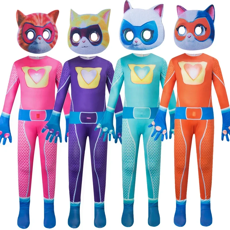 Аниме SuperKitties Bitsy карнавальный костюм детский милый боди маска полный комплект