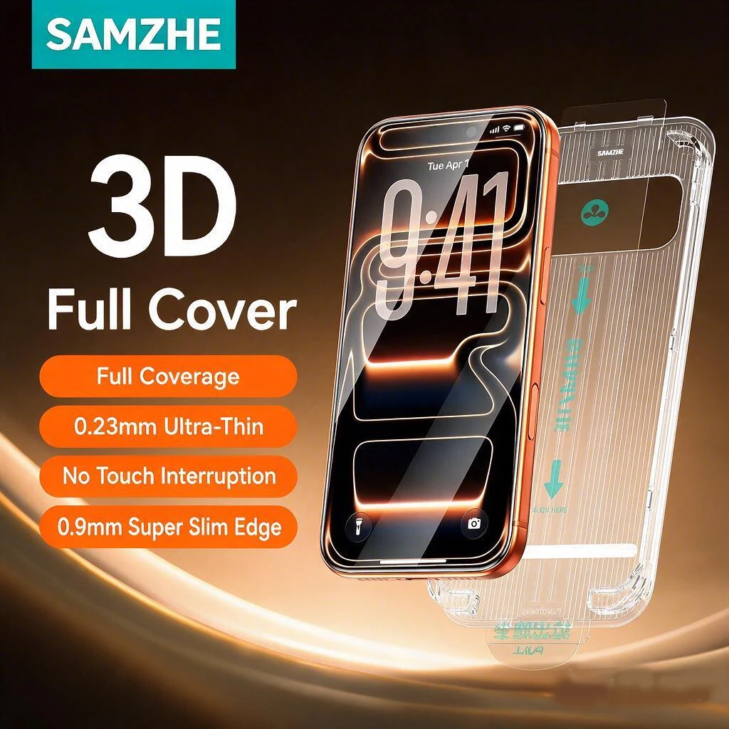 Фото Защитное стекло SAMZHE 3D изогнутое, закаленное, для iPhone 17 ProMax 16Pro, ультратонкое 0.23мм, полное покрытие, ударопрочное, HD №1
