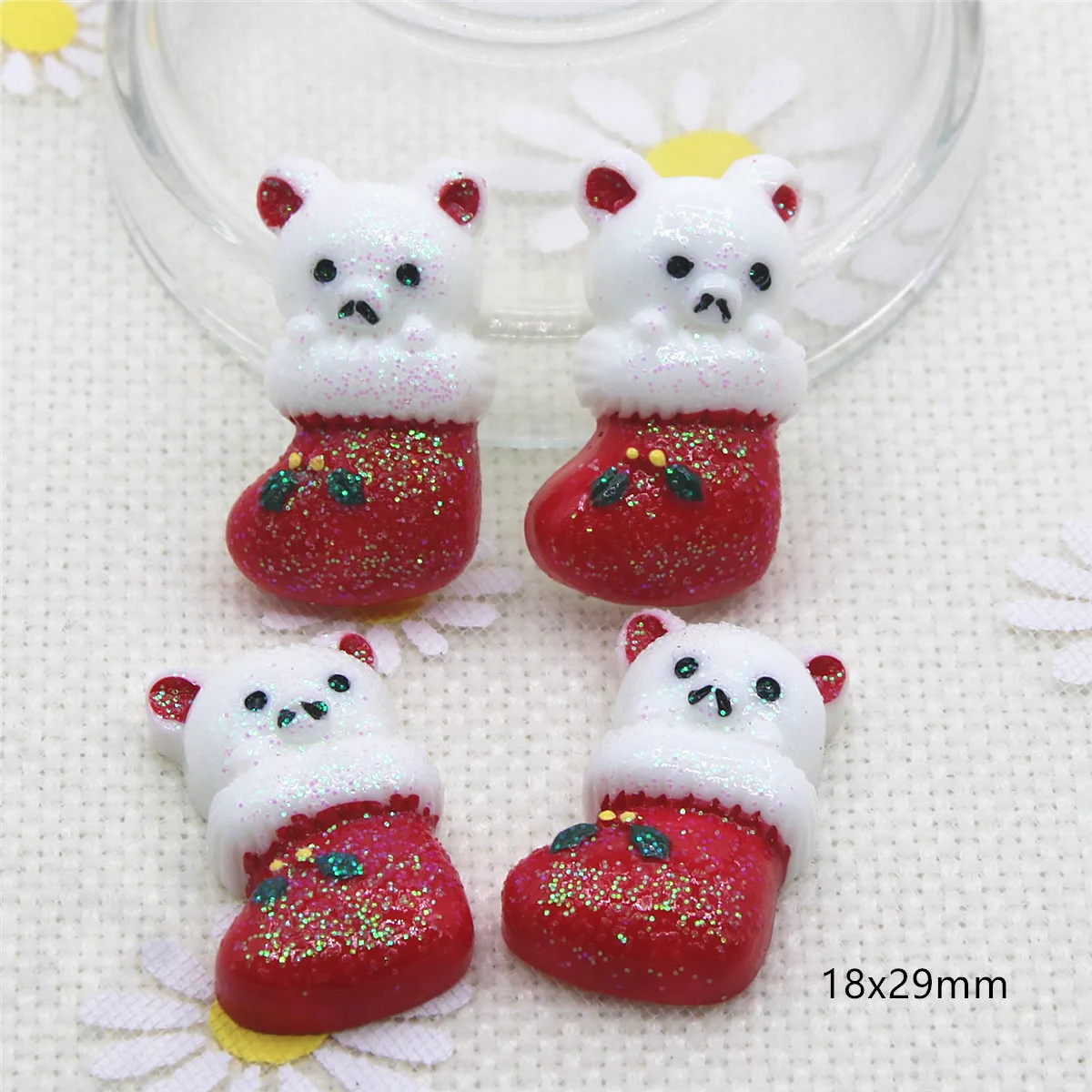 

10pcs Christmas Stocking Bear Resin Flat back Cabochon For Art Supply Decoration Charm Craft Hair Bow Center