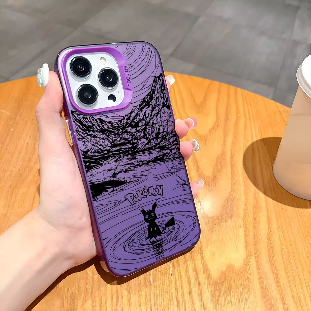 Чехол для телефона Umbreon Mewtwo Line Drawing iPhone 16 15 14 13 12 11 Pro Max черный фиолетовый матовый