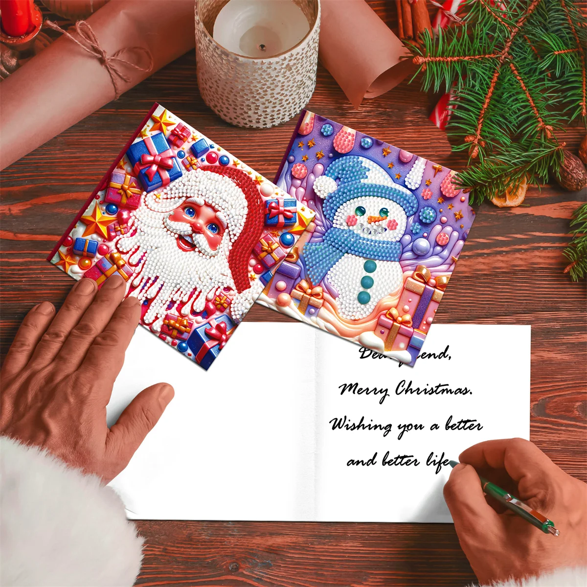 Рукоделие вышивка крестиком алмазная роспись Санта-Клаус снеговик