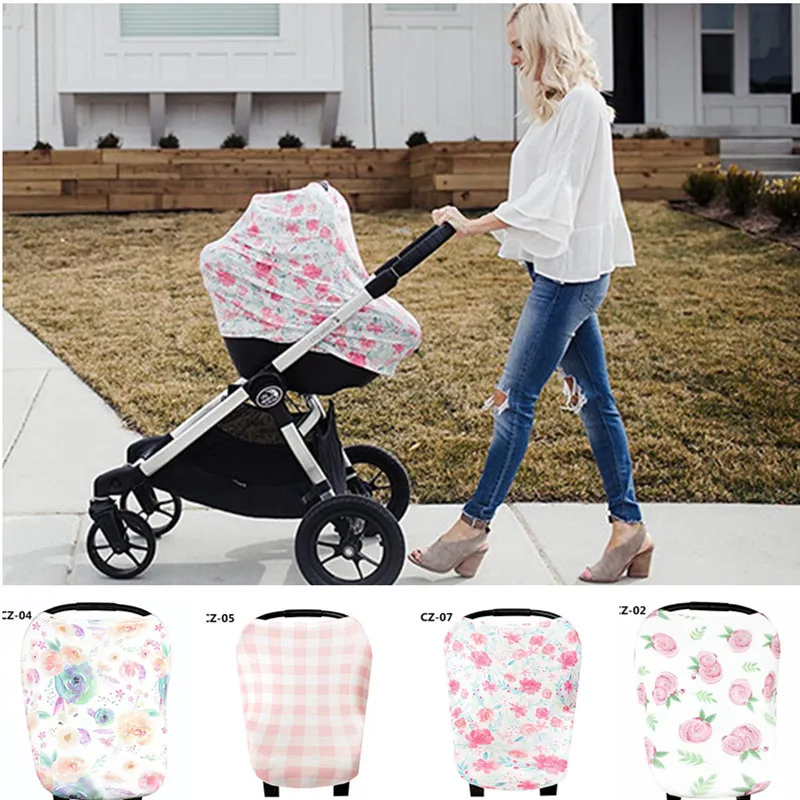 Multifunction Nursing Covers Infant Safety Seat Sunshade Carseat Canopy Cover for Newborn Floral Striped Protable Feeding Cover
