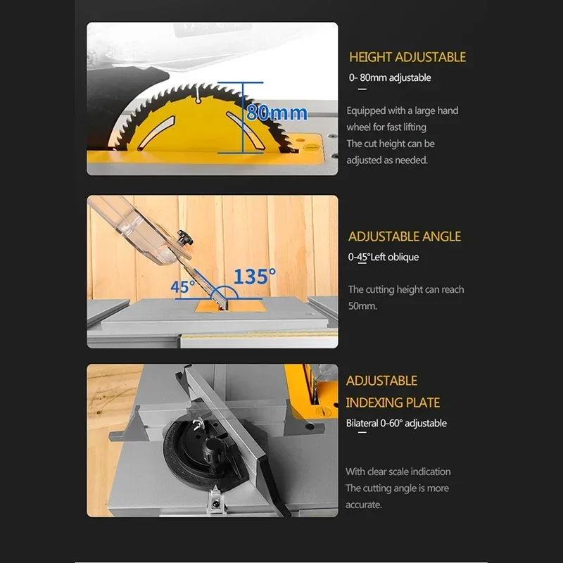 8-дюймовая беспыльная циркулярная пила по дереву 1500 Вт деревообрабатывающий
