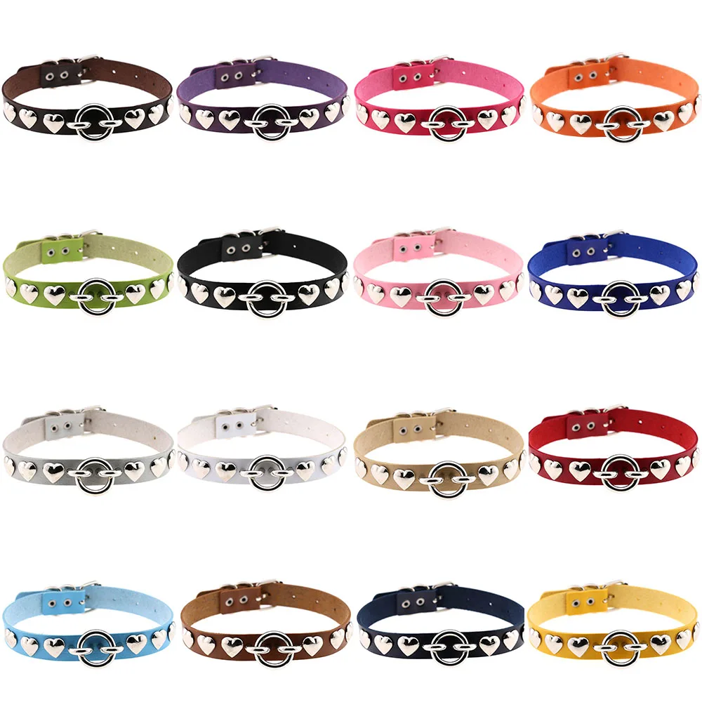 

cute egirl Punk Rock Gothic PU Leather Necklace Heart Round Spike Rivet Collar Choker Chain Necklace for women goth Jewelry