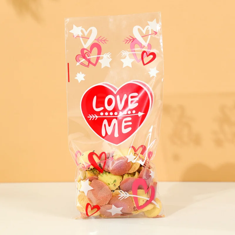 

50Pcs Valentine Day Heart Love Candy Bag Clear Plastic Gift Bag For Wedding Birthday Party Favors Decoration Supplies