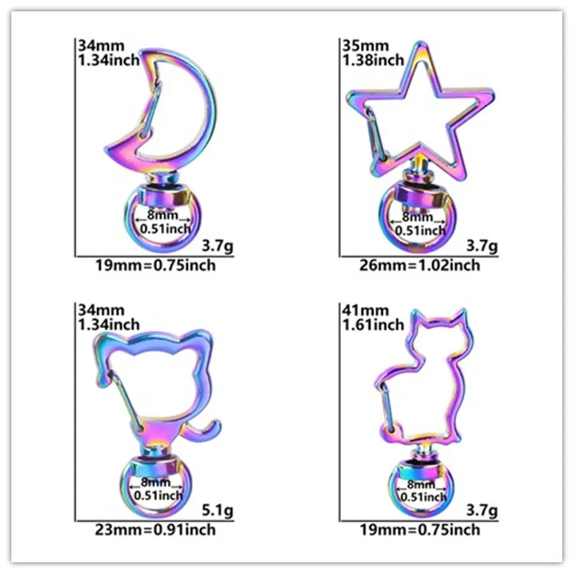 

5pcs/Lot Simple Fashion Hollow Moon Star Rabbit Cat Animal Shell Love Lobster Button Rainbow Color For Keychain Making Supplies