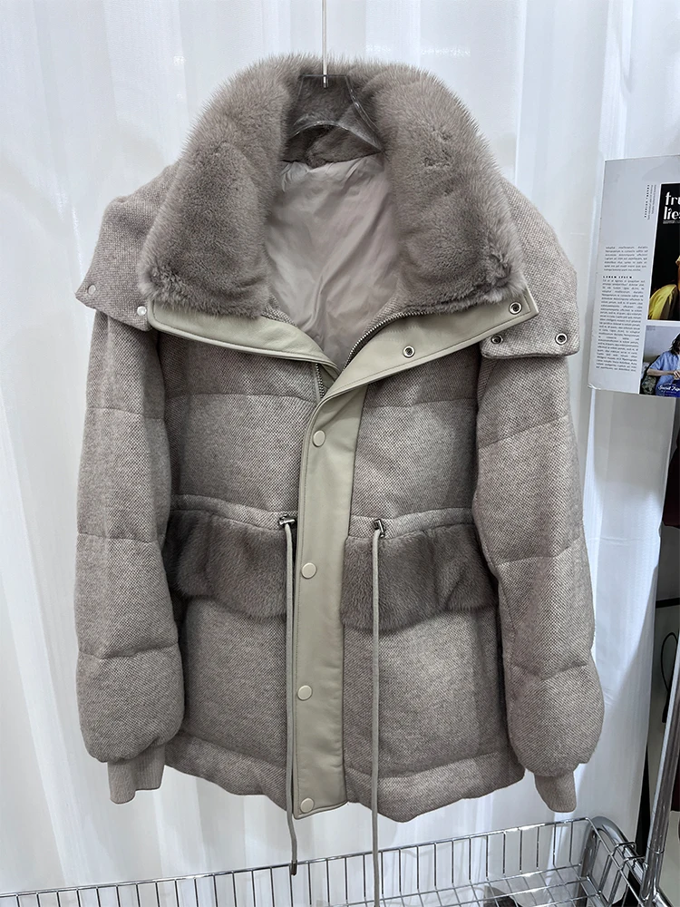 Женская зимняя теплая куртка на гусином пуху кашемировые шерстяные куртки с
