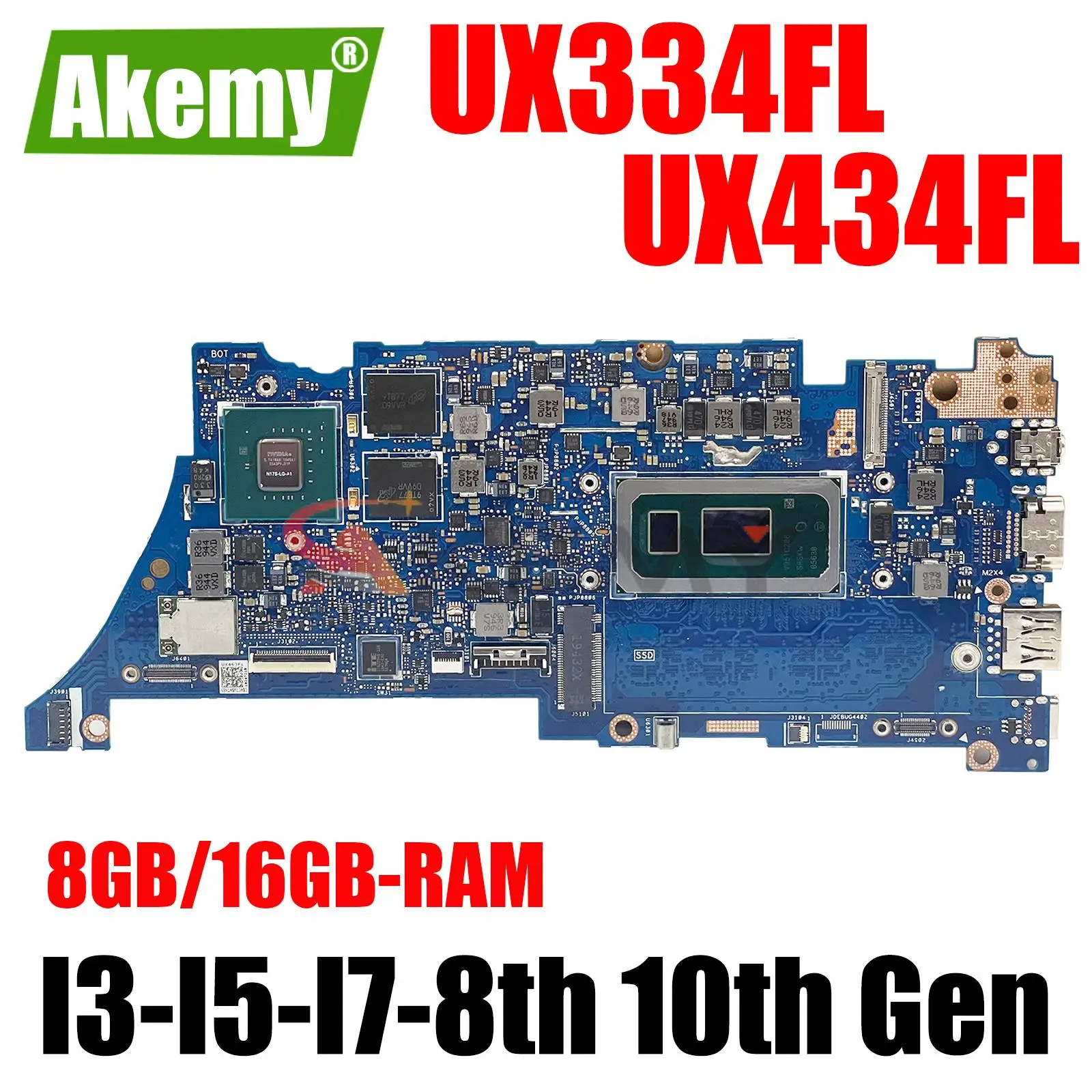 

UX334FA original Mainboard I5 I7 8th 10th CPU 8GB 16GB RAM for ASUS ZenBook 13 UX434FAC UX334F UX334FL Laptop Motherboard
