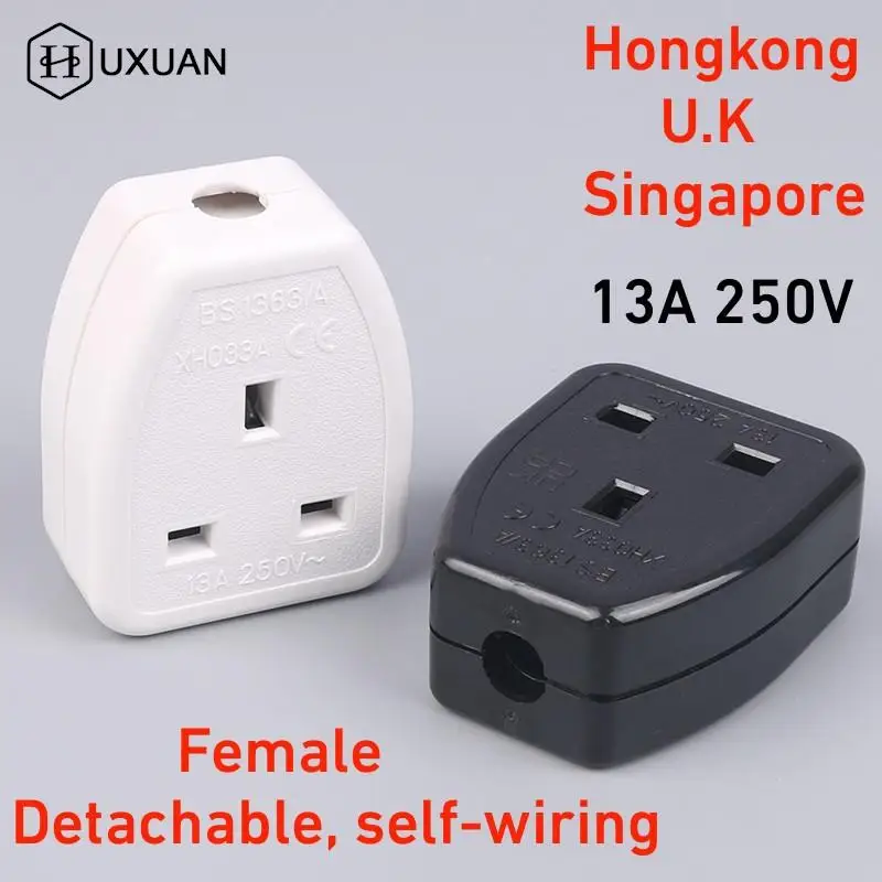 

Singapore 13A 250V UK British Standard Female Socket White/Black Detachable Power Adaptor Cord Cable Hong Kong Connector