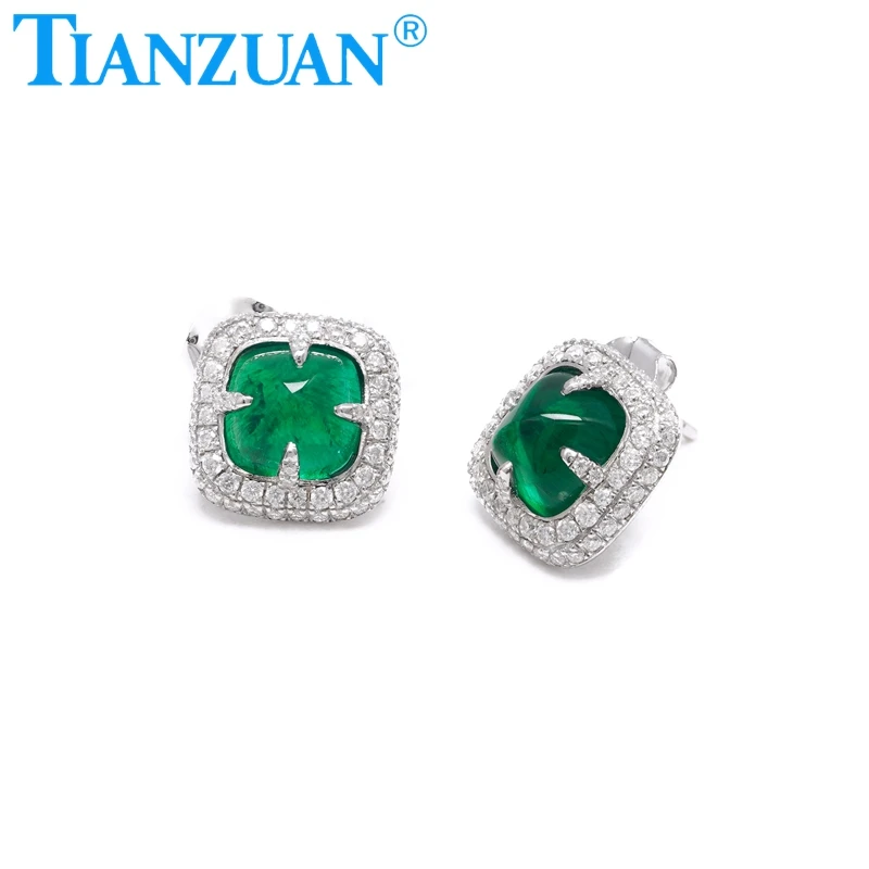 Hot Stud Earrings 8x10mm Sugar Tower Muzuo Green Lab Grown Emeralds For Women Gift Fine Jewelry  Earrings  Everyday Accessories